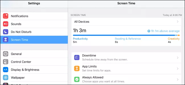 iPad screen time settings